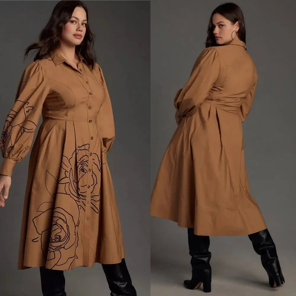 NWOT Anthropologie midi length long sleeve shirt dress size 14 - Picture 2 of 7